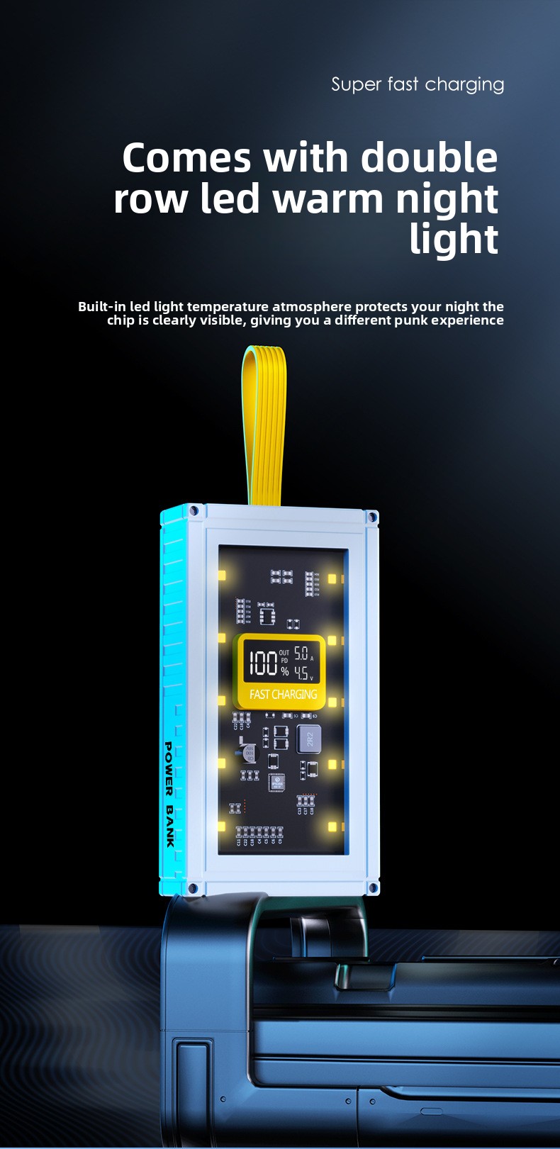 20000mAh Fast Charging LCD Screen Mobile Power Supply - Transparent Mecha Shell, Large Capacity, Sufficient Power At Any Time_voghion.com