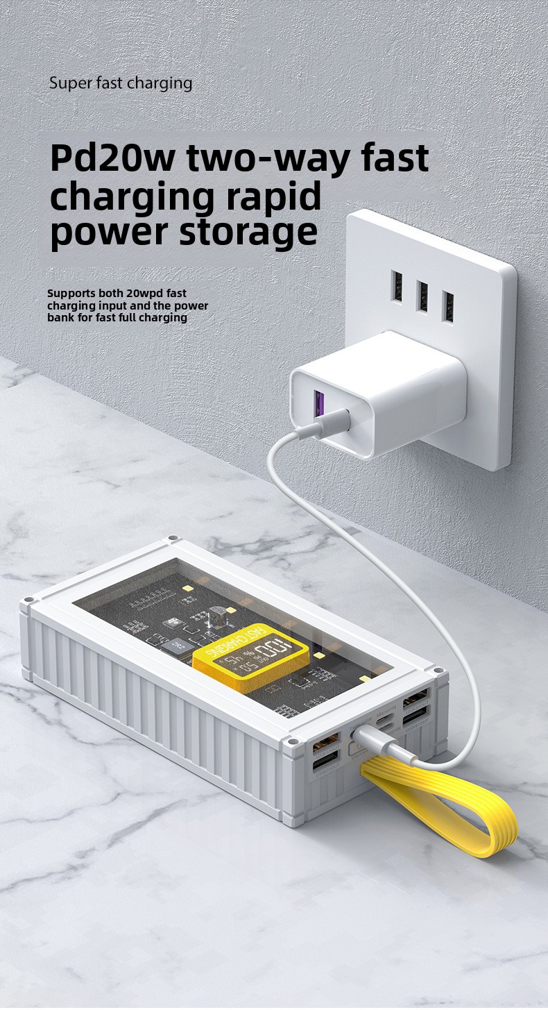 20000mAh Fast Charging LCD Screen Mobile Power Supply - Transparent Mecha Shell, Large Capacity, Sufficient Power At Any Time_voghion.com