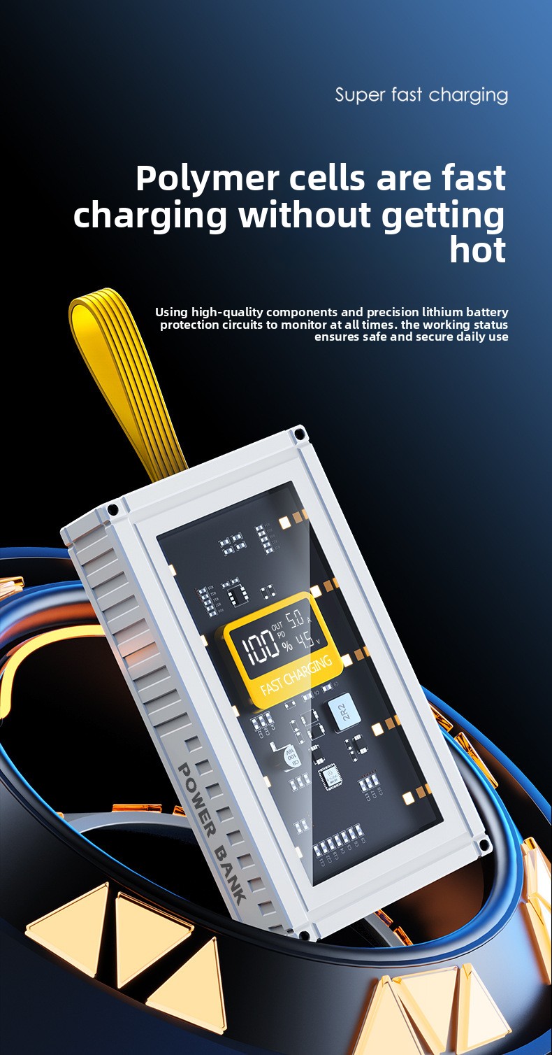 20000mAh Fast Charging LCD Screen Mobile Power Supply - Transparent Mecha Shell, Large Capacity, Sufficient Power At Any Time_voghion.com