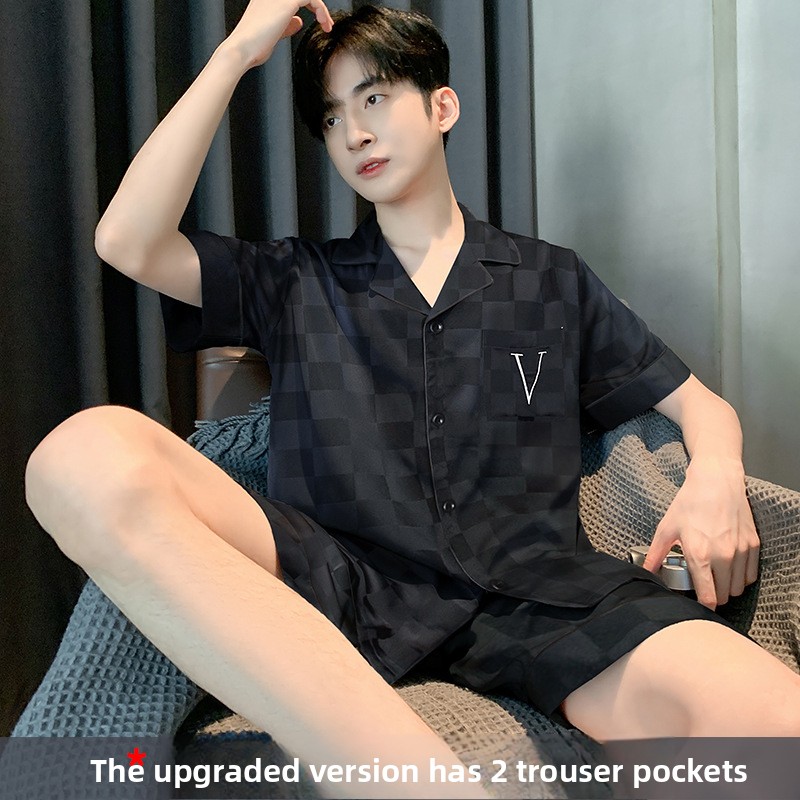 Pajamas Men's Summer Ice Silk Short Sleeve Shorts Thin Boys Simple Casual Simulation Silk Teen Homewear Set_voghion.com