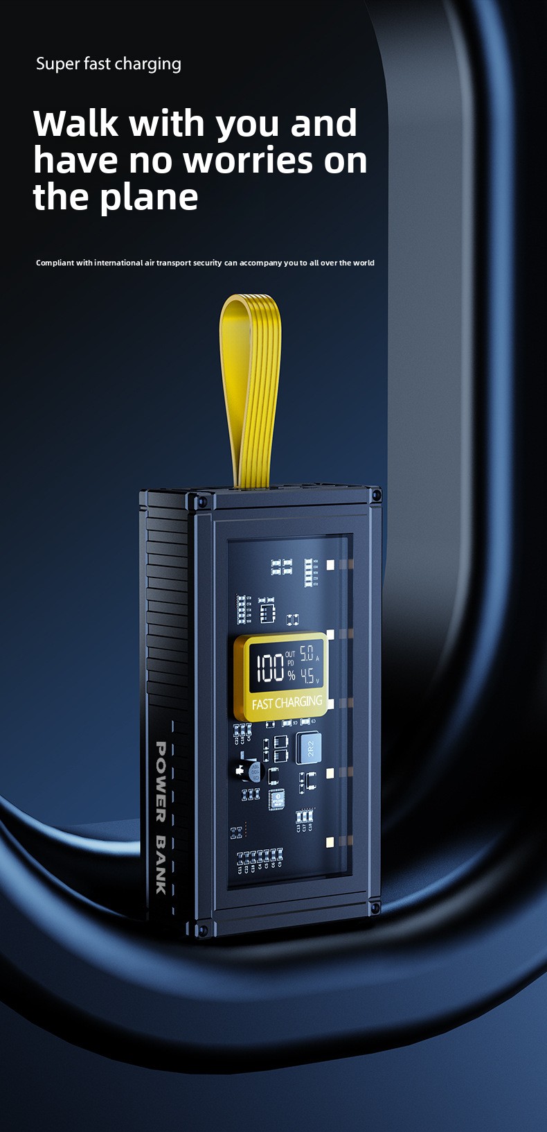 20000mAh Fast Charging LCD Screen Mobile Power Supply - Transparent Mecha Shell, Large Capacity, Sufficient Power At Any Time_voghion.com