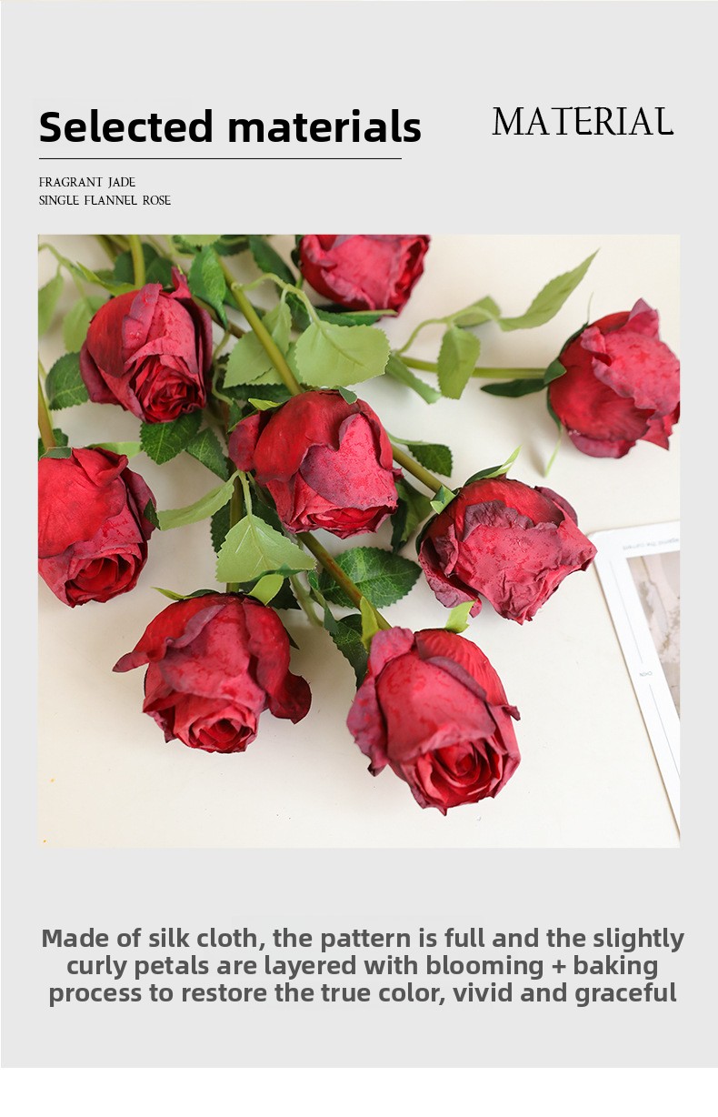 Artificial Baked Edge Rose Flower Bouquet - Faux Dried Flower Arrangement for Home Decor, Wedding & Gift