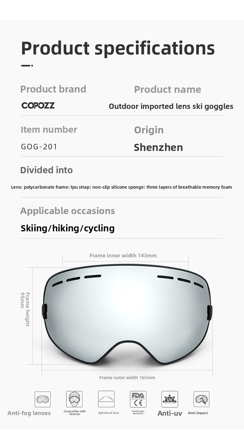 COPOZZ Große sphärische Skibrille für Herren und Damen, doppellagige Antibeschlag-Skibrille, Skizubehör, Ausrüstung kann bei Myopie stecken bleiben_voghion.com