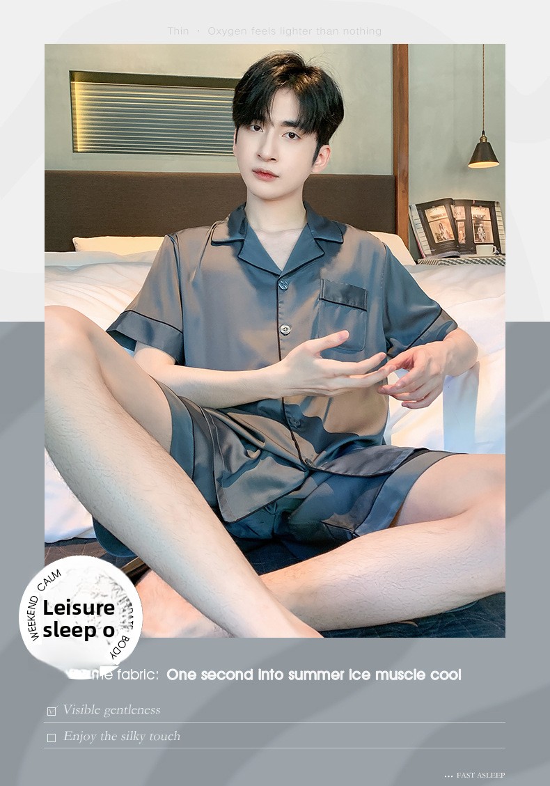 Pijamas de verano para hombre, de seda helada, de manga corta, finos, sencillos, informales, de seda sintética, para adolescentes_voghion.com