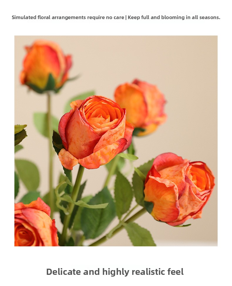 Artificial Baked Edge Rose Flower Bouquet - Faux Dried Flower Arrangement for Home Decor, Wedding & Gift