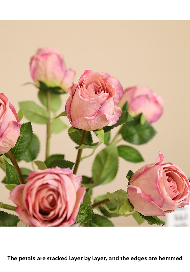 Artificial Baked Edge Rose Flower Bouquet - Faux Dried Flower Arrangement for Home Decor, Wedding & Gift