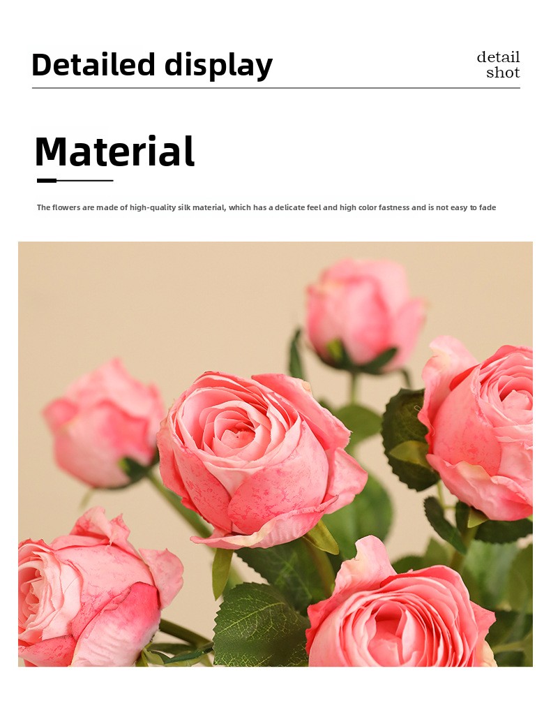 Artificial Baked Edge Rose Flower Bouquet - Faux Dried Flower Arrangement for Home Decor, Wedding & Gift