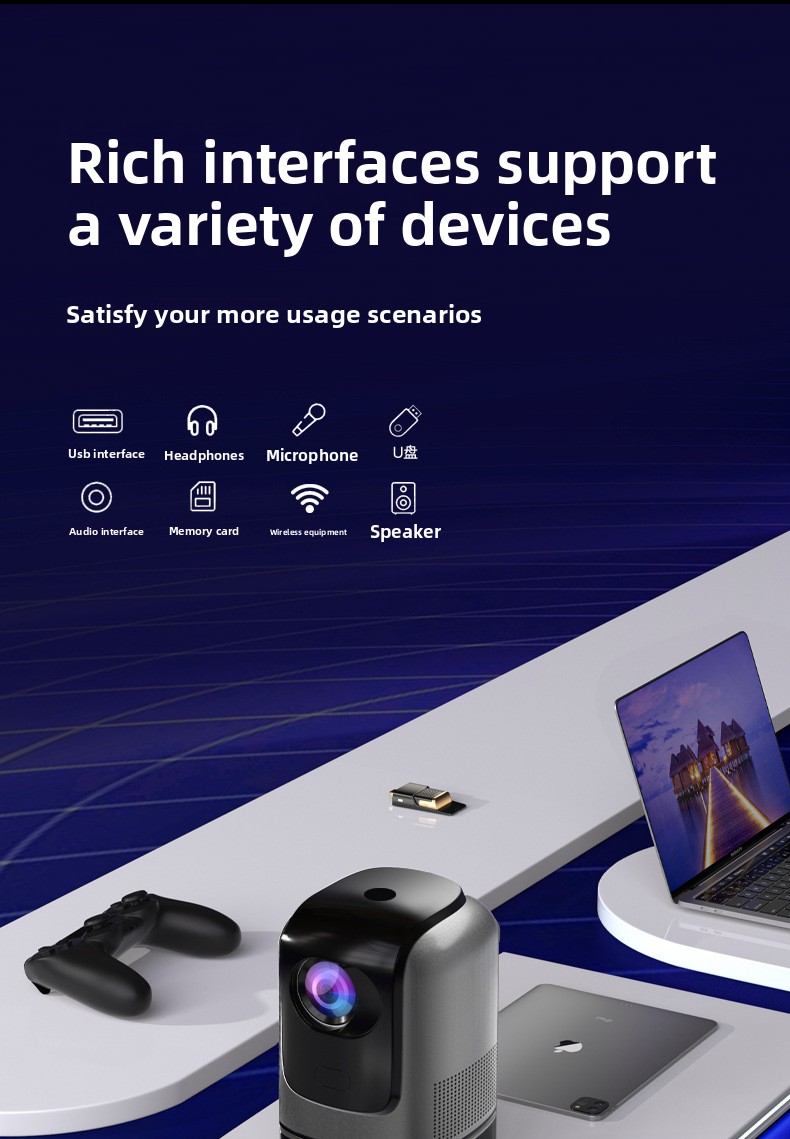 Proiettore portatile PTZ con staffa nascosta esplosiva ad alta definizione, proiettore intelligente con schermo Wi-Fi domestico_voghion.com