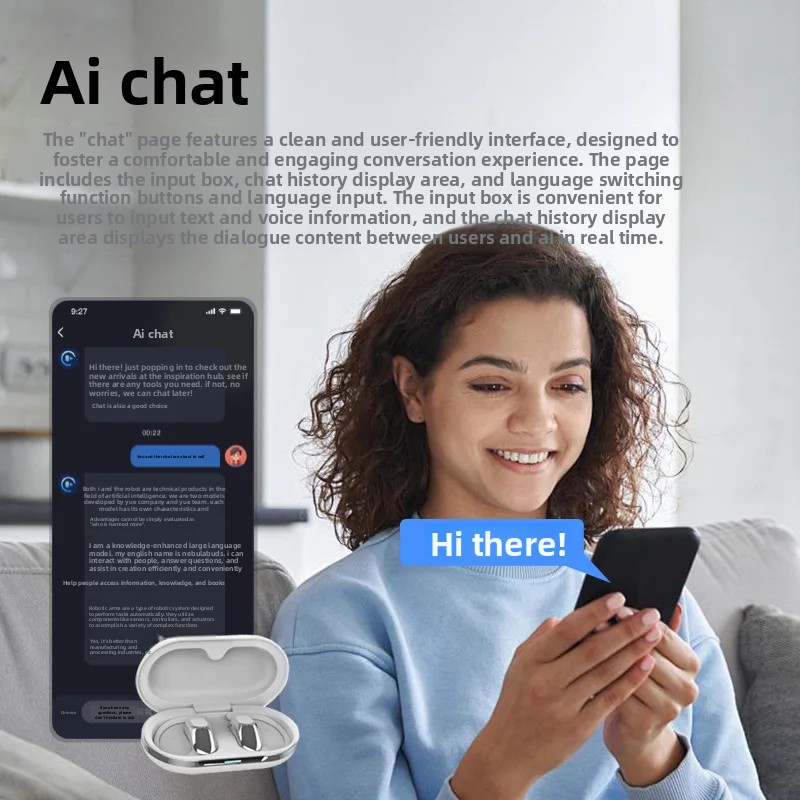 Wireless AI Translation Bluetooth Earphones Without In Ear Full-Color Touch Screen With Ultra Long Battery Life_voghion.com