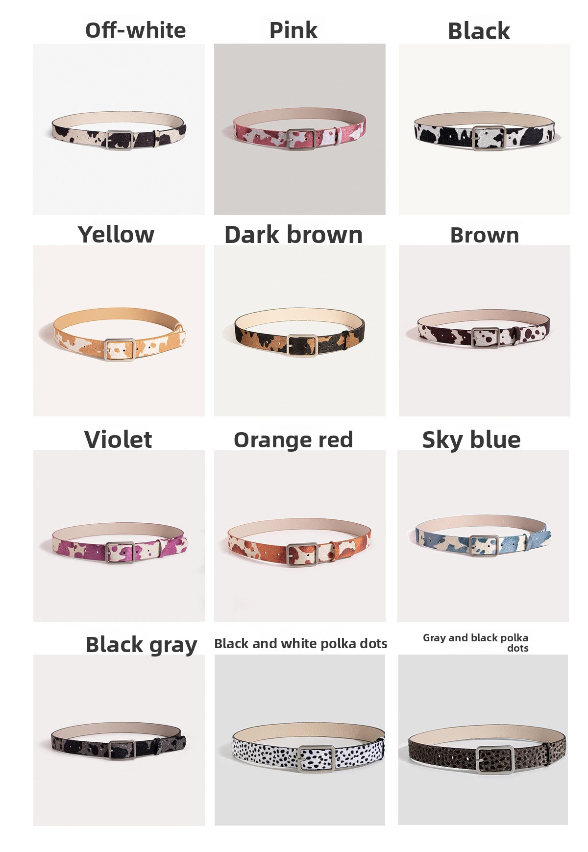 Spot New Day Buckle Black And White Cow Pattern Horsehair Women's Fake Hair Fashion PU Belt_voghion.com