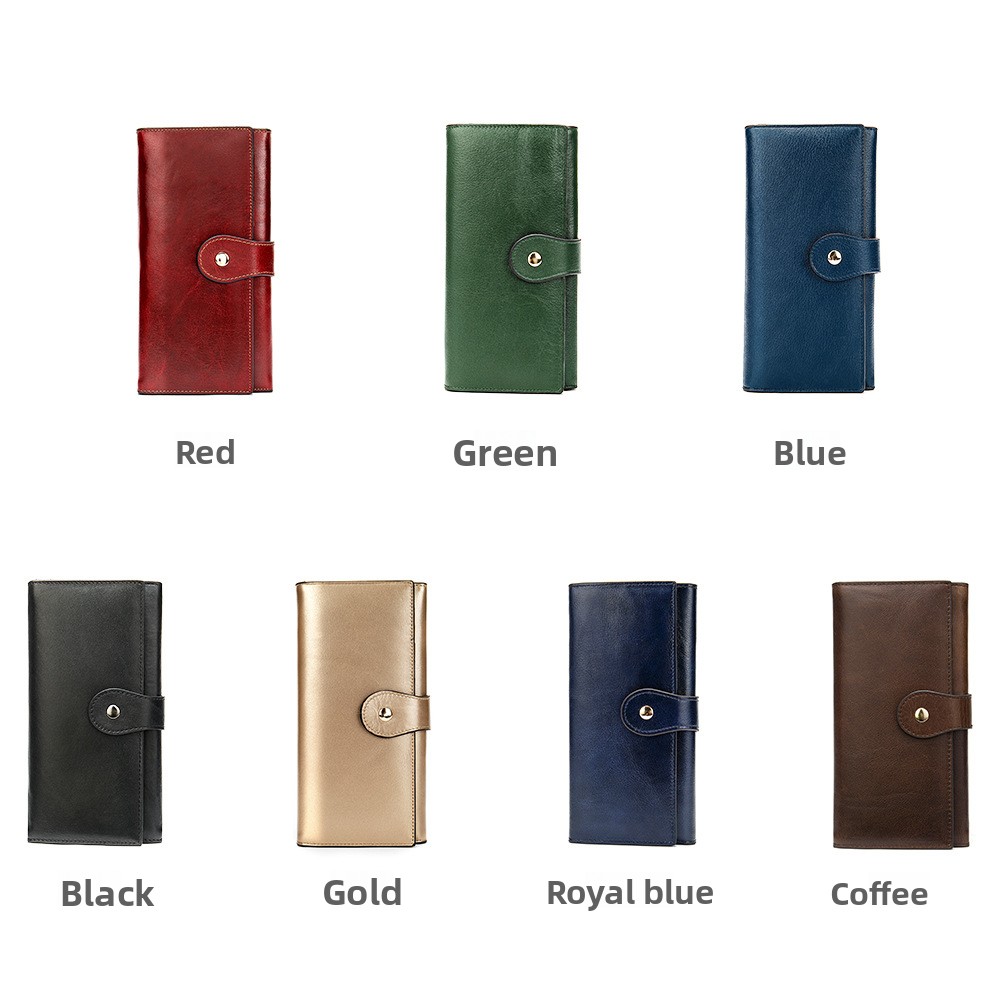 Antimagnetische RFID Echtleder Damenbrieftasche Mittelgroß und lang Europäische und amerikanische Retro Damenbrieftasche Dreifach gefaltete Clutch Münzbörse_voghion.com