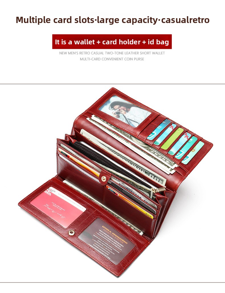 Antimagnetische RFID Echtleder Damenbrieftasche Mittelgroß und lang Europäische und amerikanische Retro Damenbrieftasche Dreifach gefaltete Clutch Münzbörse_voghion.com
