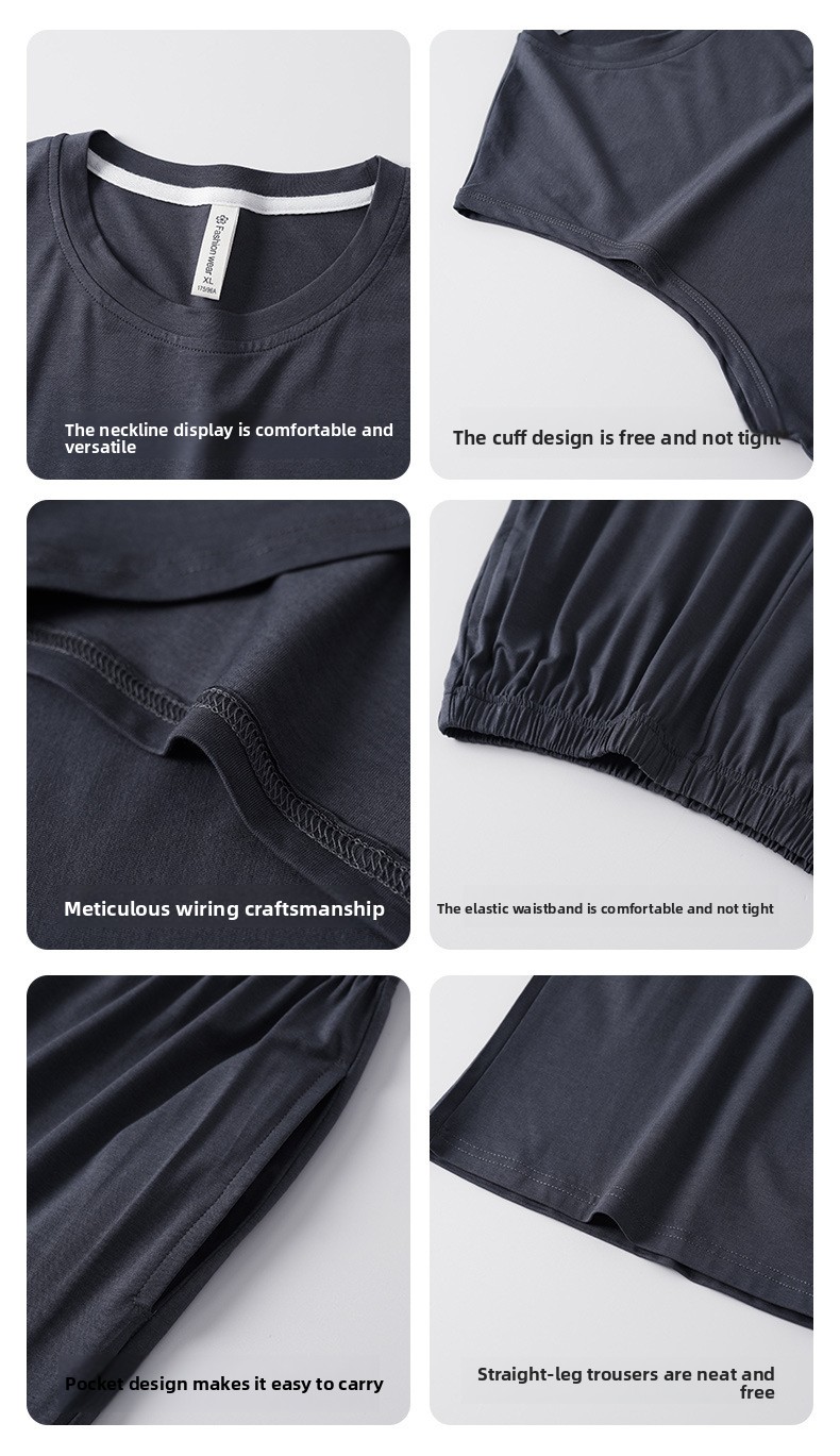Herren-Sommerwesten-Set aus Modal-Baumwolle, ärmellose Hauskleidung kann draußen getragen werden, lockeres zweiteiliges Hausset in Übergröße-XL_voghion.com
