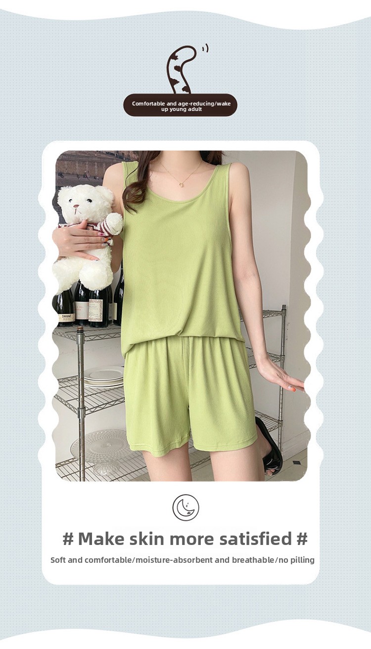 Pyjama mit Weste und Shorts aus Modal – Brustpolster, zweiteiliges Set, einfarbig, leichte Loungewear für Damen_voghion.com