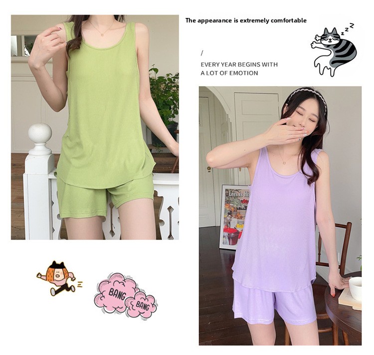 Pyjama mit Weste und Shorts aus Modal – Brustpolster, zweiteiliges Set, einfarbig, leichte Loungewear für Damen_voghion.com