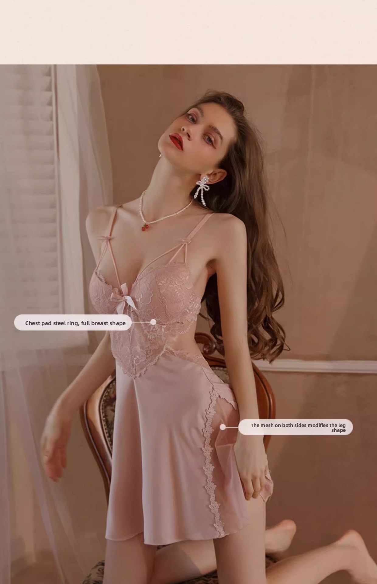 Luxuriöser, sexy Pyjama von Pure Desire | Damen-Nachthemd aus Eisseide mit Spitzenträgern | Integrierte Polster für betonte Kurven | Perfekt für Dates_voghion.com