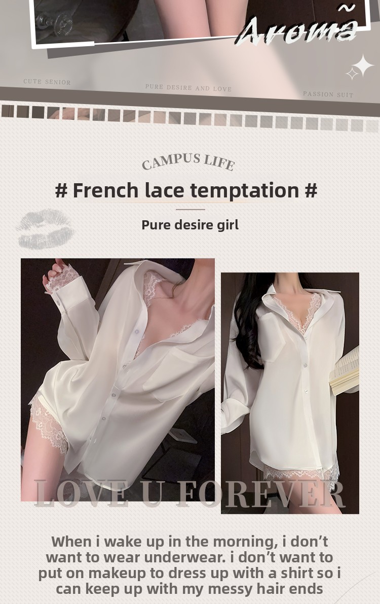 Sexy Pyjamas Sommer Damen 2025 Neues High-End Langarm Pure Desire Lose Spitze Weißes Hemd Nachthemd Home_voghion.com