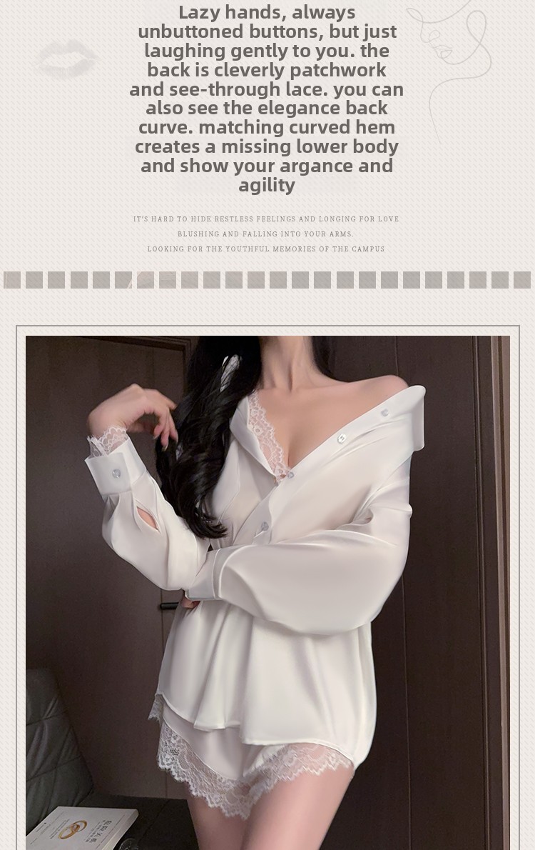 Sexy Pyjamas Sommer Damen 2025 Neues High-End Langarm Pure Desire Lose Spitze Weißes Hemd Nachthemd Home_voghion.com