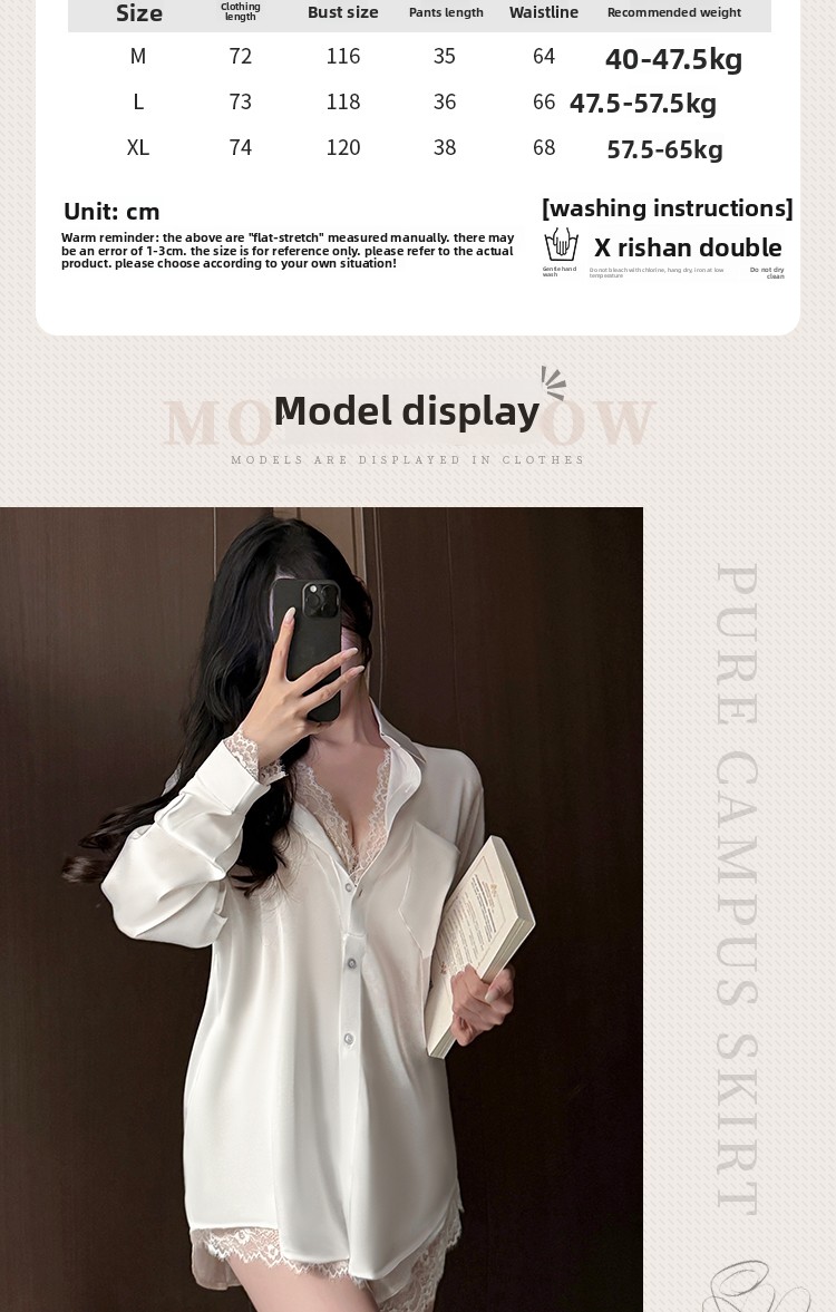 Sexy Pyjamas Sommer Damen 2025 Neues High-End Langarm Pure Desire Lose Spitze Weißes Hemd Nachthemd Home_voghion.com