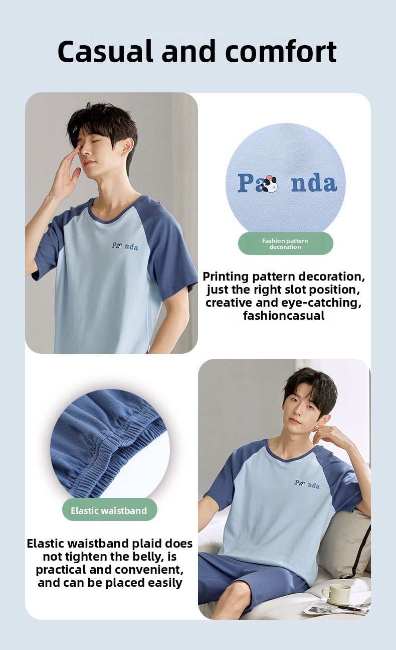 Men's Home Set | Cool Fabric Short Sleeve+Loose Shorts Summer Refreshing Thin Size Large Youth Style-L_voghion.com