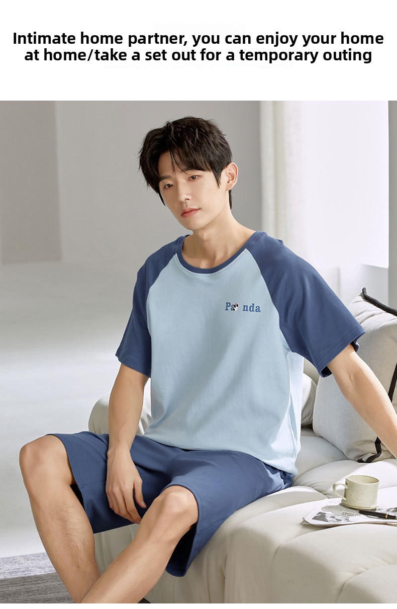 Men's Home Set | Cool Fabric Short Sleeve+Loose Shorts Summer Refreshing Thin Size Large Youth Style-L_voghion.com