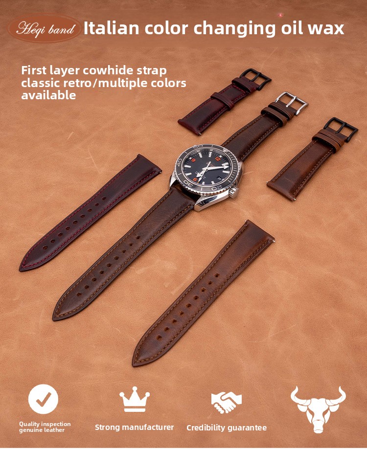 Vintage Oil Waxed Leather Watch Straps Mens 20/22/24mm Genuine