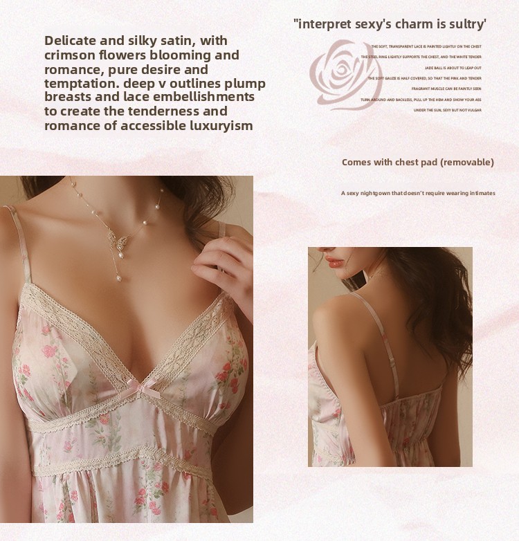 Incredibilmente romantico! Pigiama imbottito taglie forti, squisita fantasia floreale, camicia da notte da principessa con scollo all'americana per l'estate_voghion.com