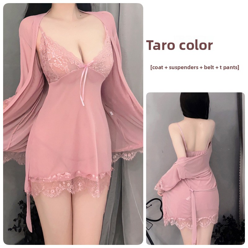 Confidence & Seduction: Plus Size Deep V Suspender Pajamas - Transparent Three-Piece Temptation Uniform_voghion.com