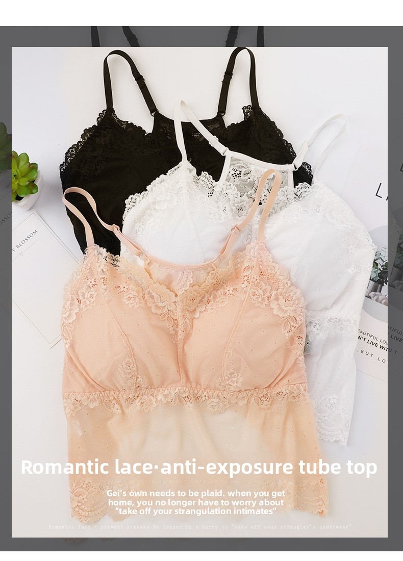 Zwoele nieuwe aankomst: kanten en latex bh met slingdesign, prachtige rug, borstkussentjes en alles-in-één borstband voor een sexy tubetoplook_voghion.com