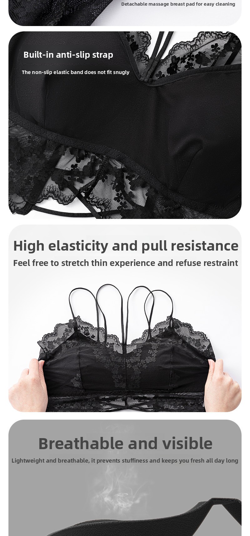 Lace & Latex Bra With Sling Design, Stunning Beauty Back, Chest Pads, And All-in-One Chest Wrap For A Sexy Tube Top Look_voghion.com